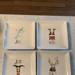 Rae Dunn Holiday Square Plates - White with Festive Designs